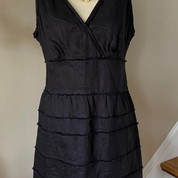 Talbots Tiered Black Linen Dress 10 - Picture 8 of 8